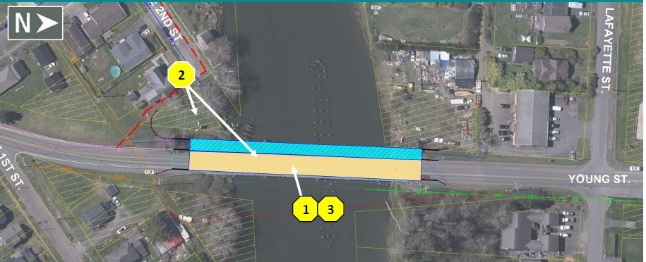 Potential North Aberdeen Bridge alternative that involves building a new bridge in stages while retaining parts of the existing bridge to be repurposed into the Kurt Cobain Memorial Park. Traffic would be detoured onto the future Shared Use Path section during construction as a temporary measure, avoiding the need to build a separate temporary bridge nearby.