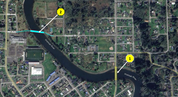 Potential North Aberdeen Bridge option that rehabilitates the existing bridge with a traffic detour onto a temporary bridge located offsite during construction.