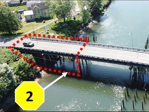 View of potential new bridge adjacent to the remaining southern portion of the existing bridge.