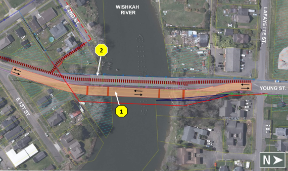 Potential North Aberdeen Bridge alternative that involves building a new bridge while retaining the existing bridge for pedestrian and bicyclist use only.