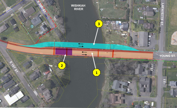 Potential North Aberdeen Bridge alternative that involves building a new bridge while retaining the southern portion of the existing bridge while detouring traffic to a temporary bridge during construction.