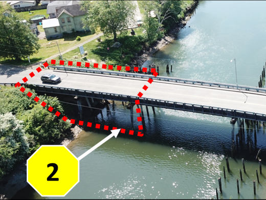 Aerial view of southern portion of the existing bridge that could be retained in this option.