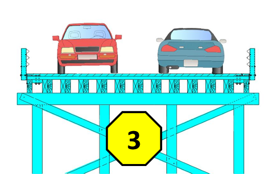 Posible diseño de un puente provisional para transportar el tráfico durante la construcción del puente, que se construiría junto al puente actual.