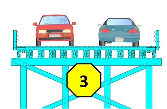 Posible diseño de un puente provisional para transportar el tráfico durante la construcción del puente, que se construiría junto al puente actual.